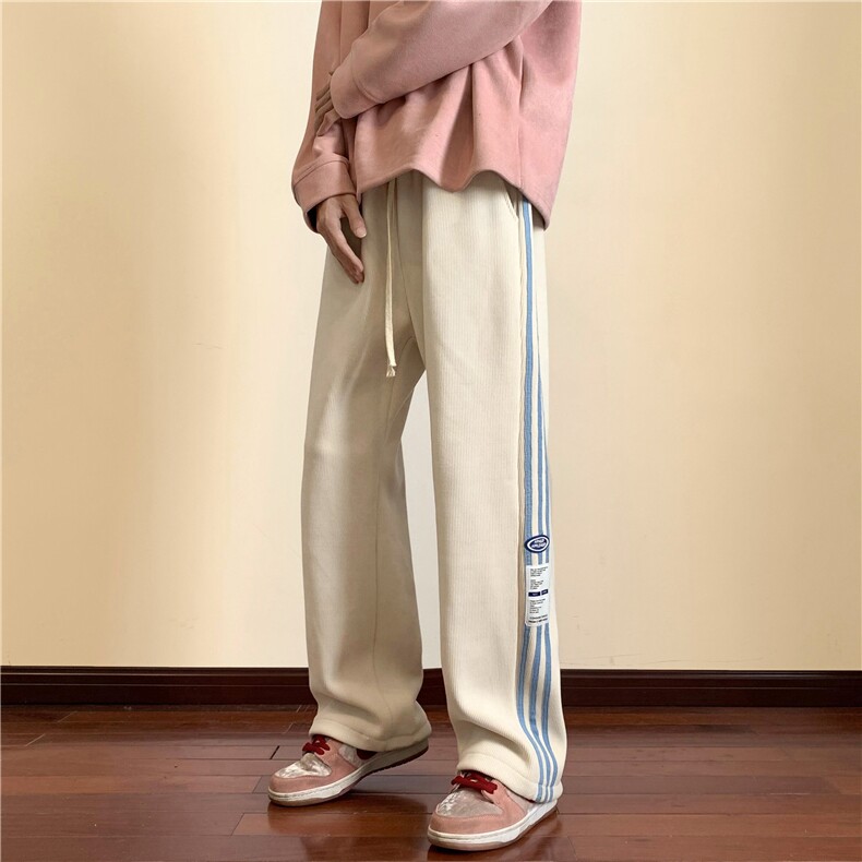 冬季加绒加厚欧棉绒条纹贴标休闲裤M~5XLXZ604-KG50-P65控78,男装卫衣,星座604