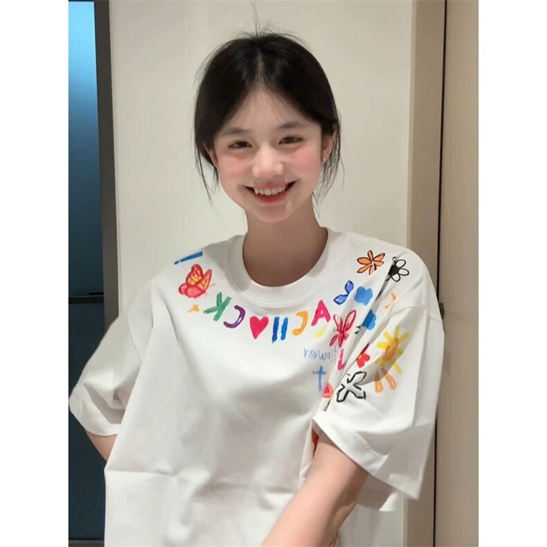 网图有货美式创意卡通涂鸦印花短袖T恤男女情侣宽松上衣A472-P25，男装T恤，星座1505