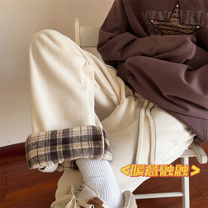 加绒灯芯绒休闲裤D5302-TP55控价78冬季保暖加厚男格子翻边长裤,男装休闲裤,电商A102-1