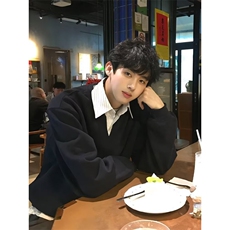 布老哥Blog春季美式假两件叠穿卫衣宽松慵懒风显高套头上衣，男装卫衣，四季星座505