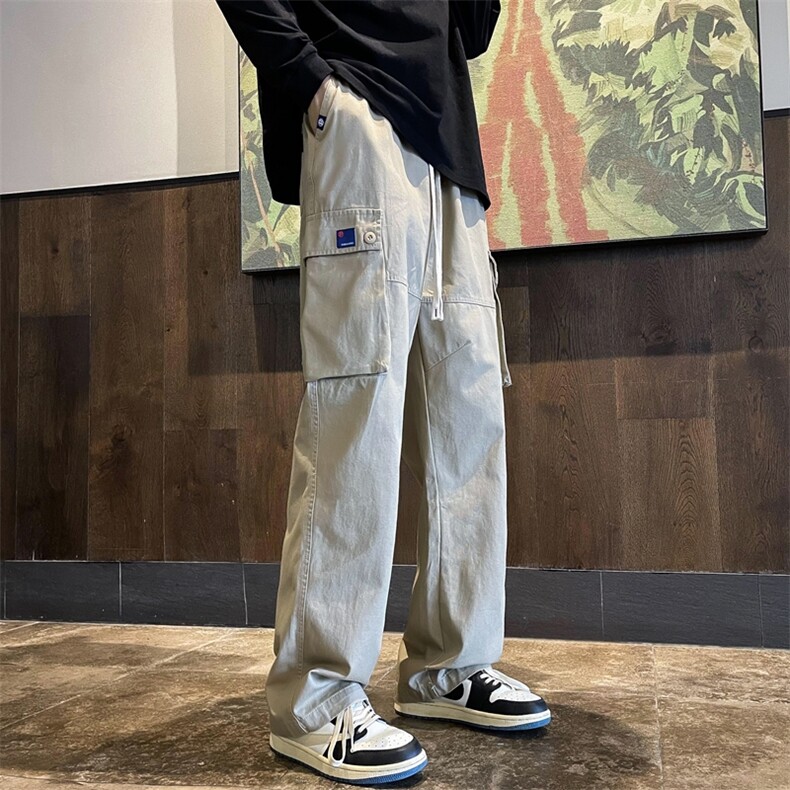 美式工装休闲裤hiphop炸街裤子ins高街潮抽绳直筒阔腿裤YK63-P40,男装休闲裤,星座1008