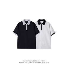 网络图现货夏季新款拉链假两件短袖男潮流T恤宽松RG31-P2-38，男装T恤，星座1005-4