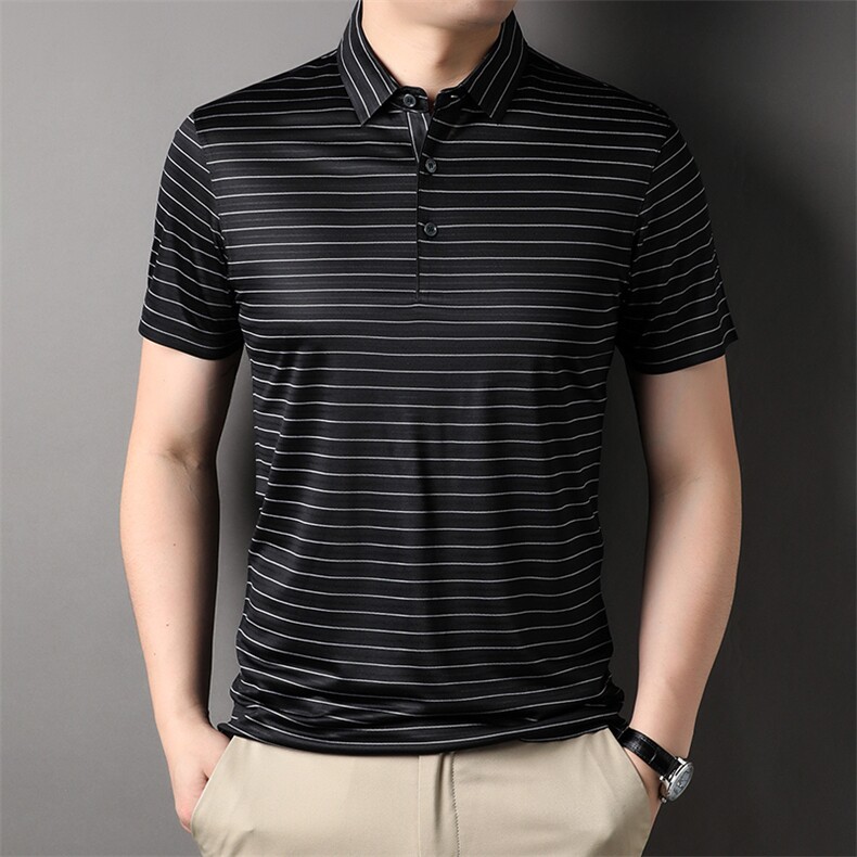 中年爸爸夏装短袖t恤冰丝polo衫上衣服翻领夏季薄款中老年人男士图片