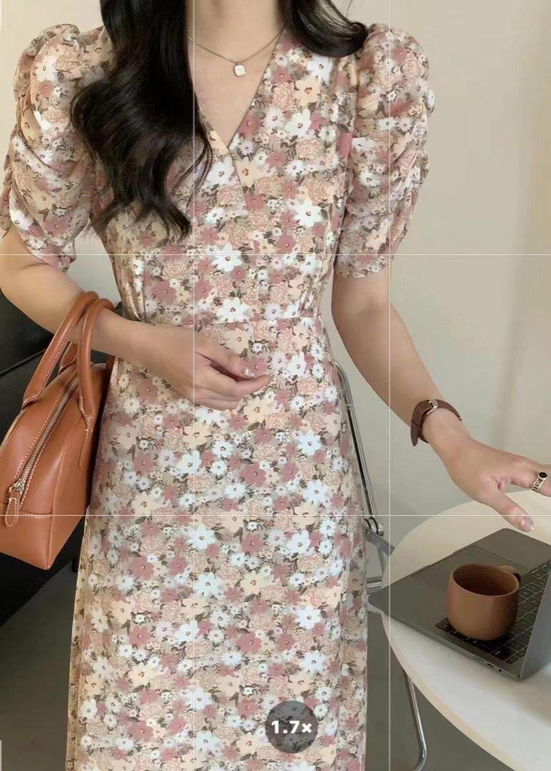 韩版碎花雪纺连衣裙，女装连衣裙，后来伽