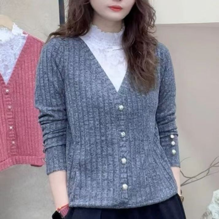 春季新款T恤蕾丝拼接高领时尚休闲洋气百搭长袖女假两件上衣图片