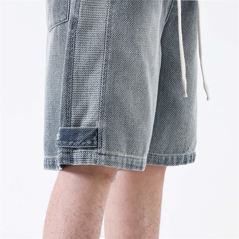 2025夏季新款男潮流高街拼接松紧抽绳牛仔短裤七分裤328#-P55，男装牛仔裤，电商A178-1