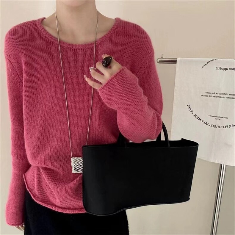 秋冬新款百搭时尚宽松圆领羊毛针织衫女长袖上衣，女装针织衫/毛衣，半城羊绒
