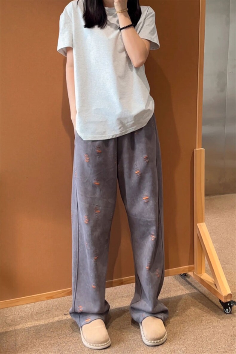 现货~自制高品质撞色破洞弯刀卫裤直筒运动休闲裤KZ9874P55,男装休闲裤,星座908-1