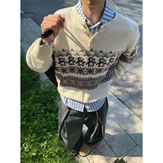 XZ1005-1-TTH0167-P65圣诞企鹅费尔岛复古花纹毛衣圆领针织套头衫，男装针织衫/毛衣，星座1005-1