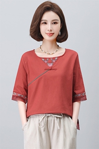 长期有货时尚休闲女2026新款韩版夏季短袖宽松棉麻苎麻复古风洋气图片