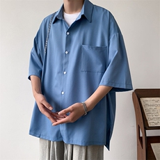 短袖衬衫文艺青年男夏季新款港风宽松冰丝坠感衬衣CS8805-35，男装衬衫，星座214-3