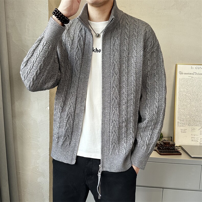 立领麻花毛衣开衫男士秋季休闲短款毛衣外套K7718-P125,男装针织衫/毛衣,电商A239
