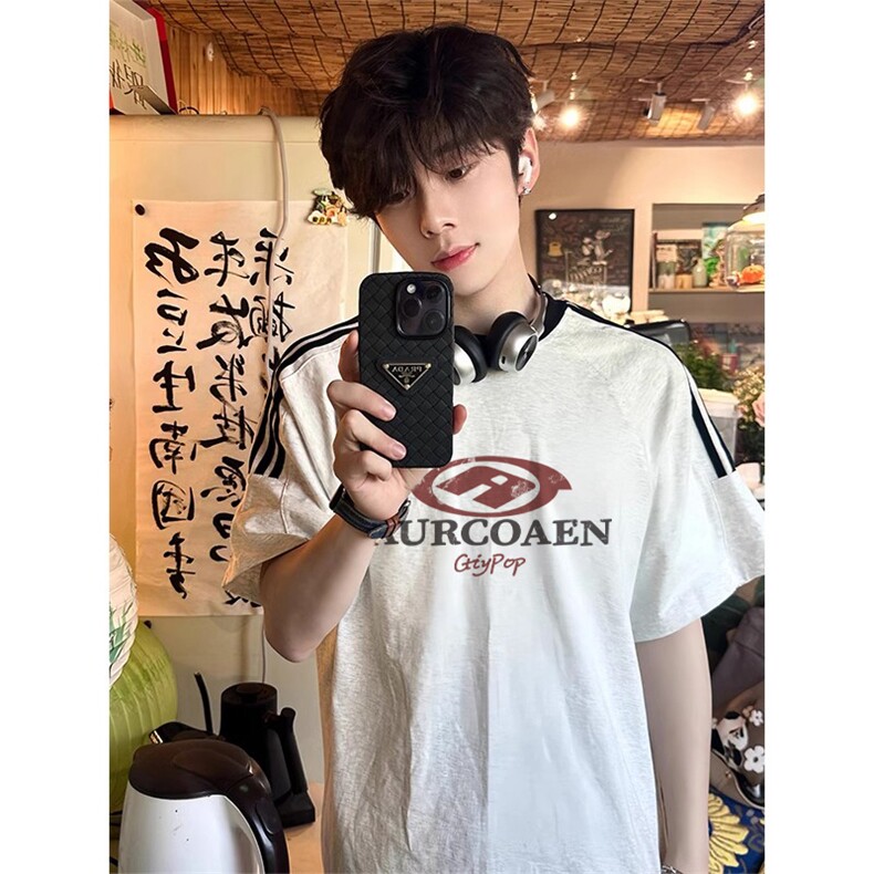 夏季美式高街重磅纯棉三条杠织带撞色男女短袖T恤ZD376-特P30,男装T恤,电商A486