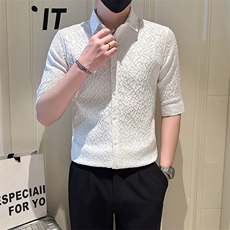 店主风社会小伙男纯色七分袖衬衫男日常衬衣301A-1/CS562/P55，男装衬衫，星座301A-1