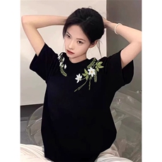 万针全刺绣工艺高品质260克纯棉双纱美式宽松百搭短袖T恤特P33，男装T恤，电商A486-1