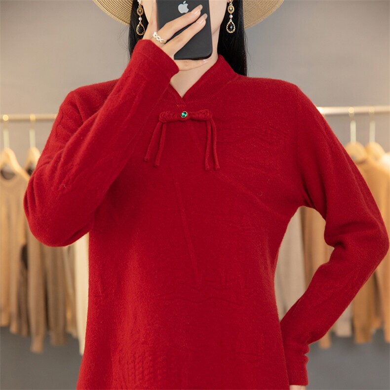 优雅螺纹针织长袖羊毛衫修身显瘦时尚百搭舒适保暖,女装羊毛衫,狄美羊绒