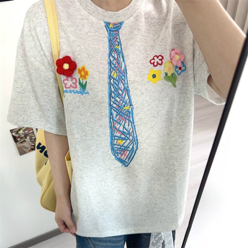 万针全刺绣解构设计260克重磅双纱纯棉高品质美式高街短袖T恤特35,男装T恤,电商A486