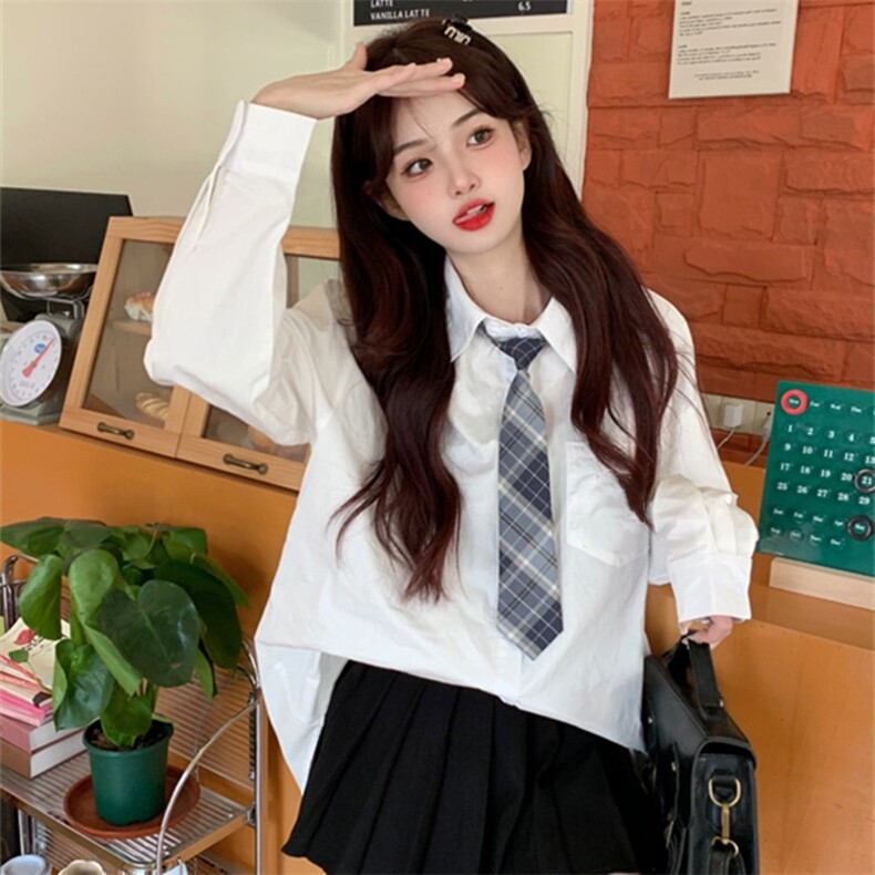 休闲长袖衬衫女春季潮复古宽松百搭帅气外穿衬衣无领带CS116-P30,女装衬衫,星座1008-2
