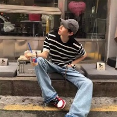 韩版ins条纹撞色翻领针织polo衫男夏季透气休闲宽松百搭短袖上衣，男装针织衫/毛衣，星座506A