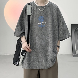 风复古亚麻短袖男棉麻t恤男半袖 ZT71274-P35图片