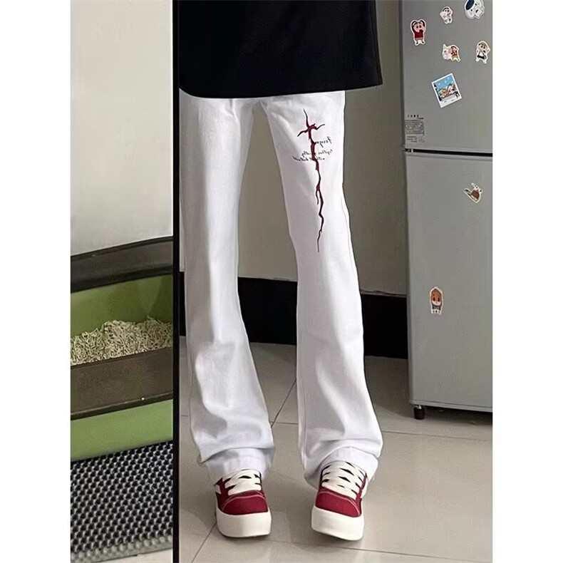 裤子潮闪电印花微喇牛仔裤男款直筒修身显瘦弯刀裤KB234,男装牛仔裤,星座1116A（原606A-3）