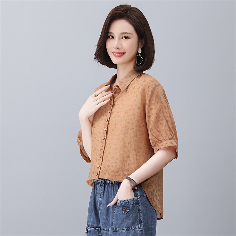 时尚休闲牛仔女夏2025新款小个子苎麻衬衫棉麻洋气减龄,女装衬衫,悦见她