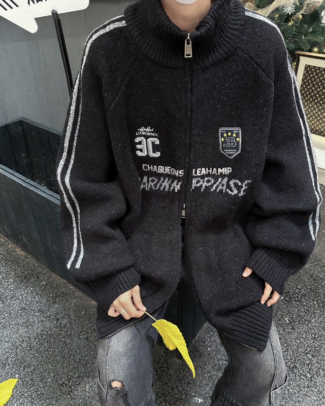 复古潮牌立领运动开衫毛衣男女美式宽松针织百搭外套潮,男装针织衫/毛衣,星座410-7