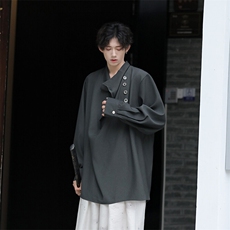 中性风设计感山本耀司不规则立领衬衫男复古暗黑风高级感纯色衬衣，男装衬衫，星座505-2（原电商A260-1)