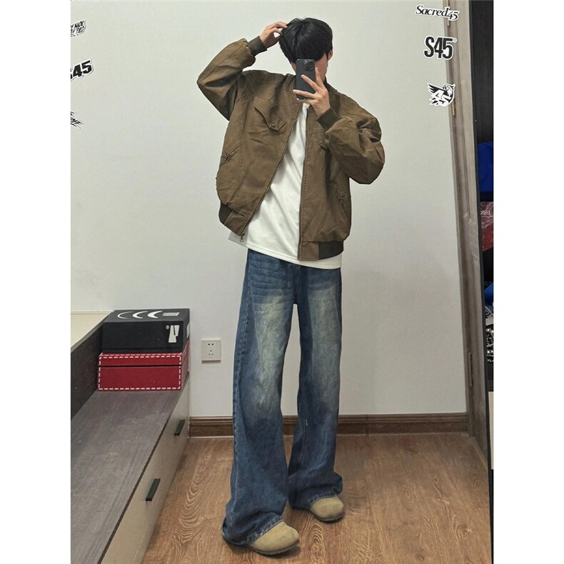 cleanfit短款工装外套男款春秋美式复古棒球服潮牌做旧哈灵顿夹克,男装夹克,星座813-2