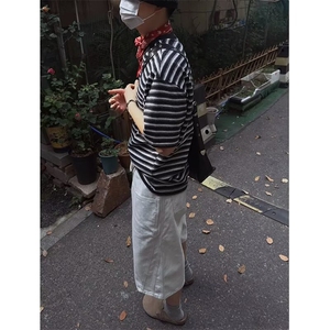 黑白条纹纯棉短袖t恤男女穿搭新款冰丝正肩情侣半袖TX7514图片