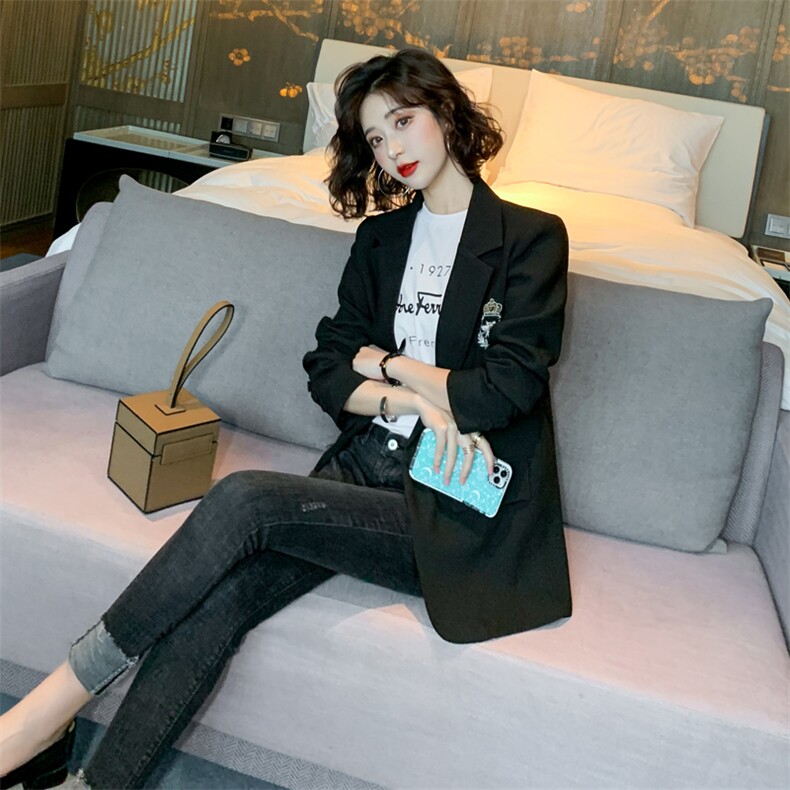 胖mm小西装外套女装韩版大码炸街学院风显瘦气质黑色西服200春秋,女装西装,霓裳依族