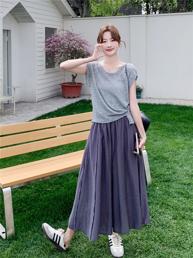 时尚休闲套装女夏季新款简约百搭显瘦针织小衫裙子两件套,女装套装/套裙,诺蝶