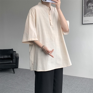 8XL-M中式立领棉麻T恤特大码亨利领亚麻短袖polo衫半袖DX1210/P45图片