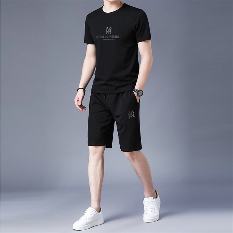 2023新款休闲运动套装男夏季冰丝宽松短袖T恤中老年男士装三件套,男装休闲套装,电商B212（原钱塘6029）