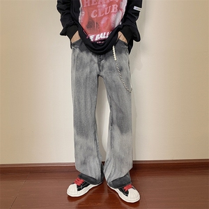 渐变色牛仔裤男秋季美式高街宽松直筒休闲裤水洗复古N02311-P50图片