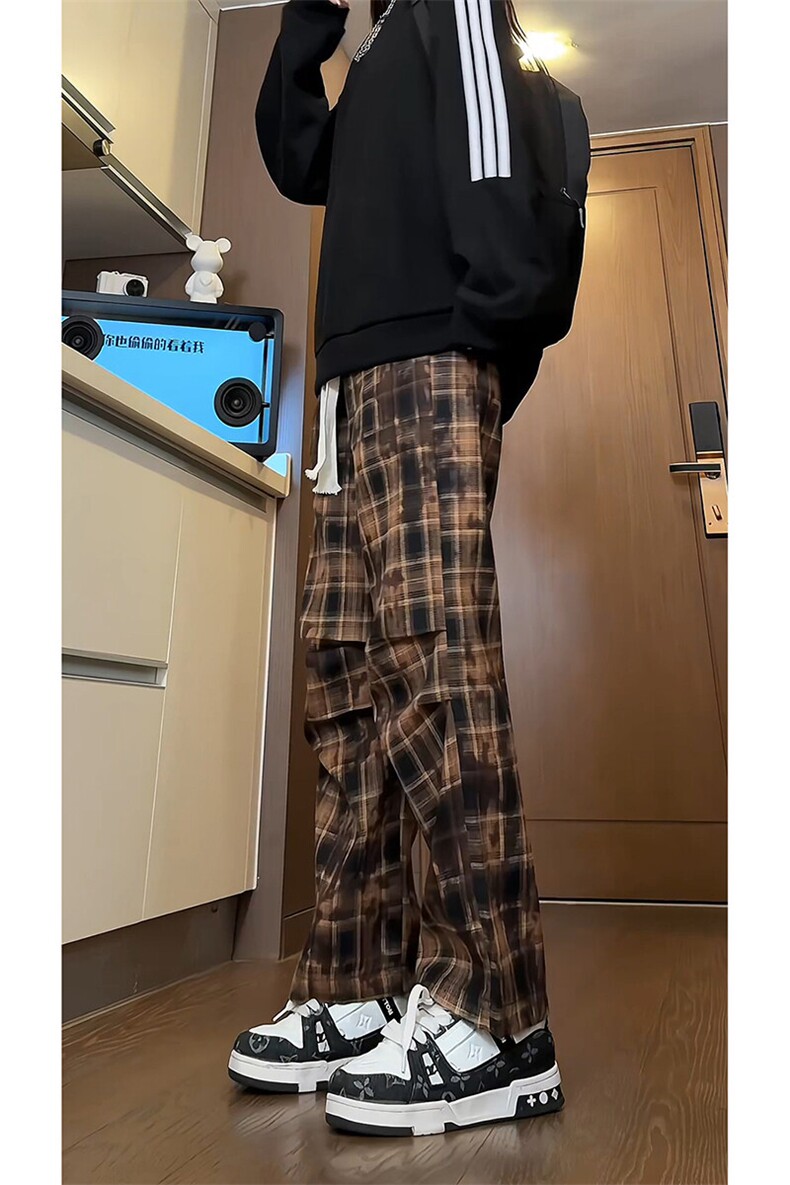日系休闲格子长裤男女同款宽松直筒阔腿裤K640TP38无差价控79,男装休闲裤,电商A102B