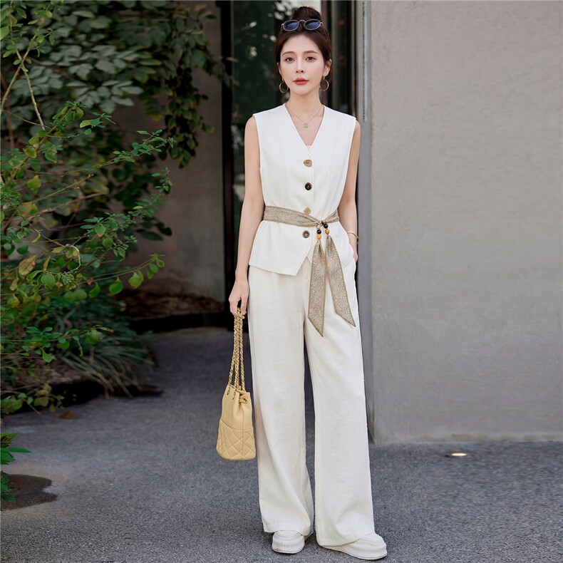 马甲阔腿裤亚麻套装2026夏新款韩系宽松舒适减龄一整套穿搭，女装套装/套裙，姿萝菲