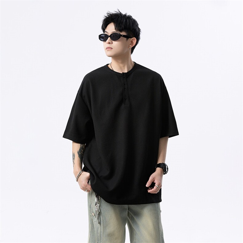 港风日系复古画风格重磅亨利领短袖T恤POLO衫XZ213-TX02-P25控39,男装T恤,星座213