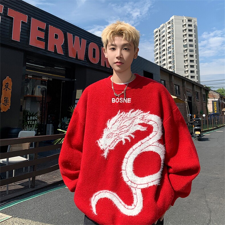 蛇年本命年巴蛇红毛衣高品质可供抖音得物GM98-P68控99,男装针织衫/毛衣,星座310A