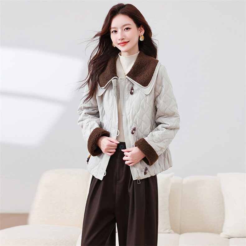 现货！2025年冬季夹棉棉服女时尚娃娃领加厚外套,女装短外套,浙宝281