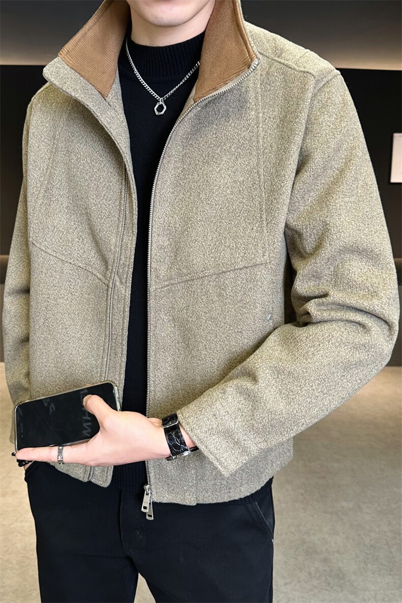 男士夹克外套秋冬新款潮流翻领毛呢料短款夹克外套NZ04-P165,男装夹克,电商D327