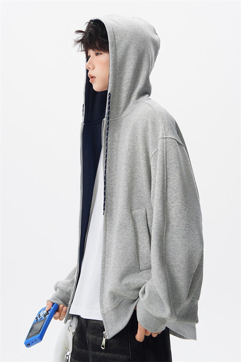 8XL-M秋连帽卫衣男宽松休闲纯色拉链开衫外套拼色帽衫运动WY27P65,女装短外套,电商D206-1