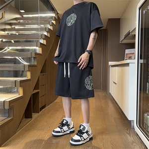 量大优 供视频 菠萝格套装刺绣短裤男大码M-5X DK27-特P25图片
