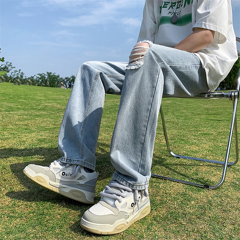 破洞牛仔裤男小直筒B342-K7035-P55直播品质,男装牛仔裤,电商B342