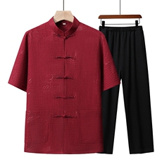 夏季风唐装中年短袖衬衫套装男士太极服宽松套装TR88606-P115，男装衬衫，星座1105-3