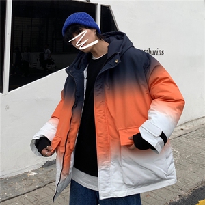 渐变色连帽棉衣男2019冬季新款韩版潮流宽松加厚棉服外套D53图片