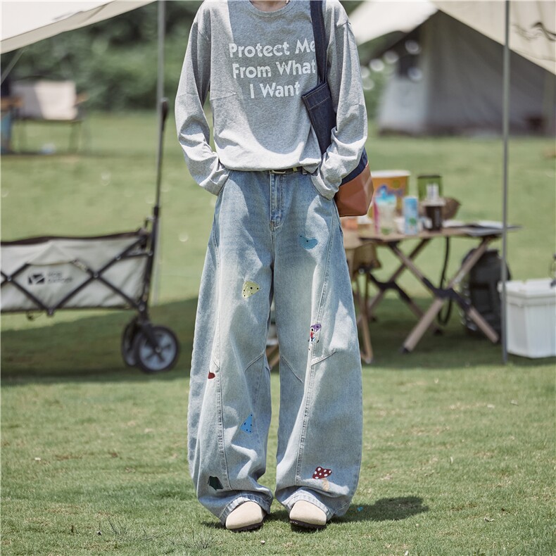 2025夏季美式卡通刺绣解构设计弯刀牛仔裤B315-K25458-特p50控98,男装牛仔裤,电商B315