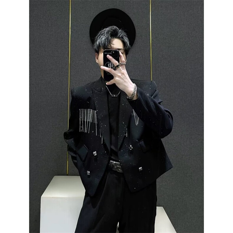 1506/QXZ1200/P72新款春秋季小众炸街设计流苏小西装短款小西装，男装西服套装，星座1506