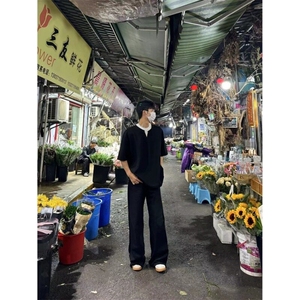 假两件T恤男双层领设计V领短袖男2025夏季新款圆领宽松半袖上衣潮图片