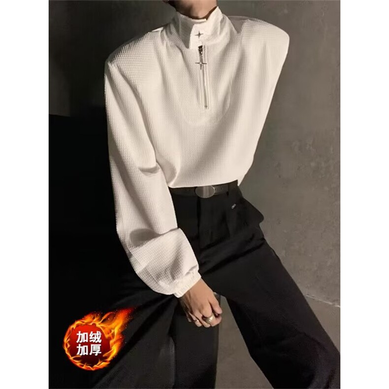 半拉链加绒卫衣T恤潮牌新款内搭青春痞帅打底衫-R872-网图,男装T恤,星座1002-2